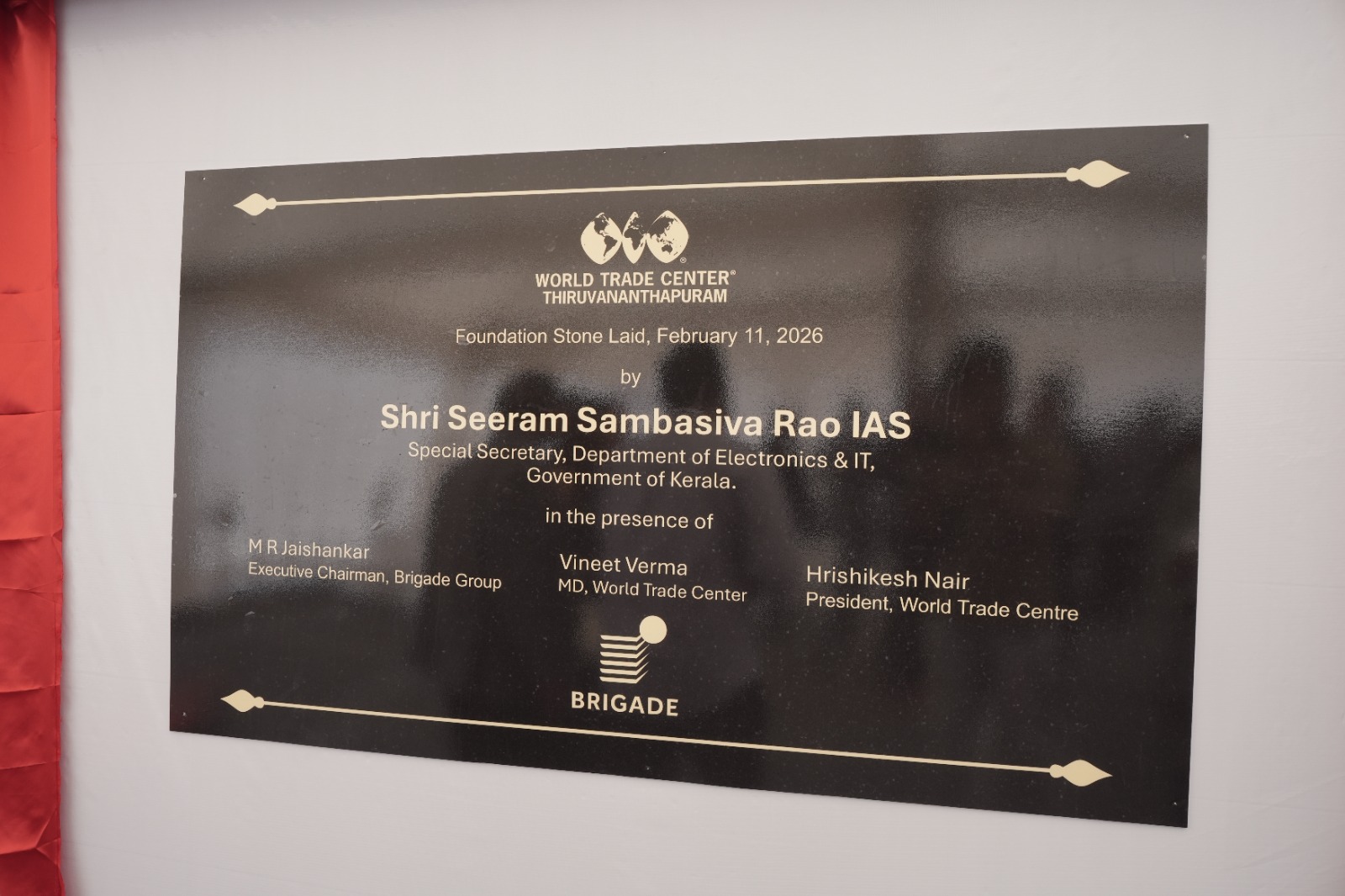 Shri Seeram Sambasiva Rao, IAS, unveiled the plaque at the foundation ceremony of Brigade Group’s World Trade Center, aimed at boosting international investment