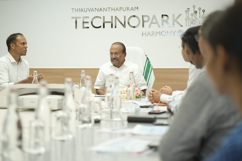 Minister for Industries, Information Technology & Startups, P. K. Kunhalikutty in discussion with Special Secretary